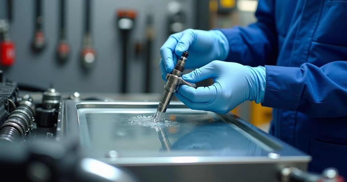 Limpeza de bico injetor com ultrassom em oficina automotiva