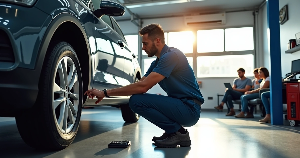 Mecânico revisando freio ABS do carro