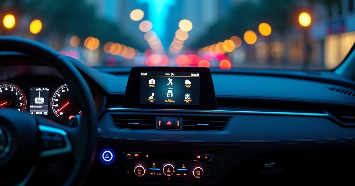 Painel digital de carro mostrando ícone de alarme ativado. 