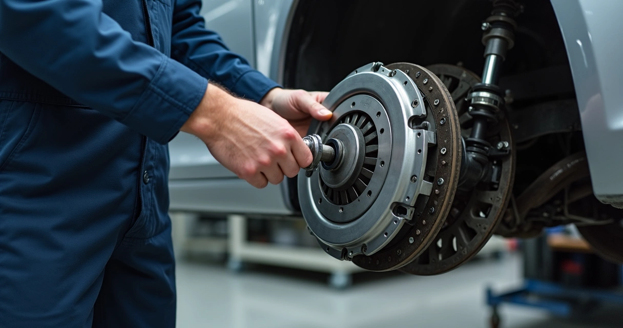 Mecânico realizando a troca da embreagem automotiva 