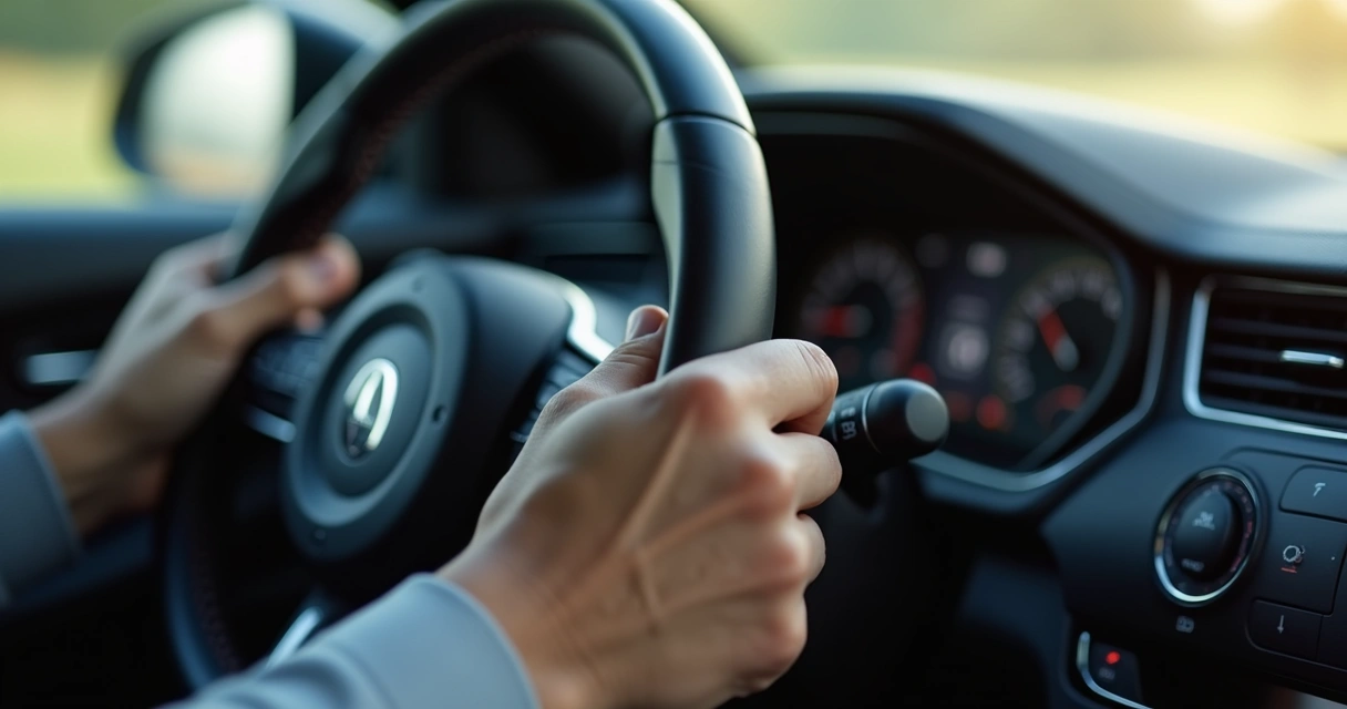 Mão segurando o volante com direção hidráulica moderna